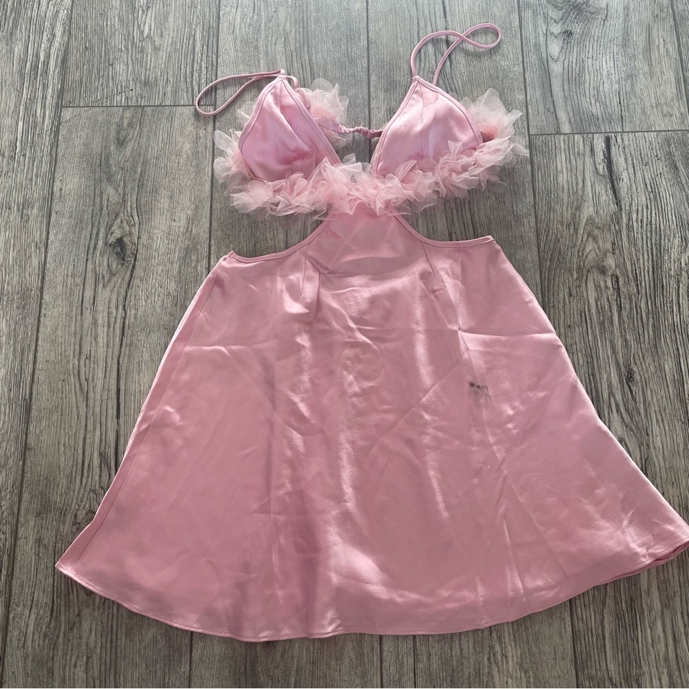 New! For Love and Lemons pink satin cutout slip dress nightie pink 15323 - Picture 6 of 14